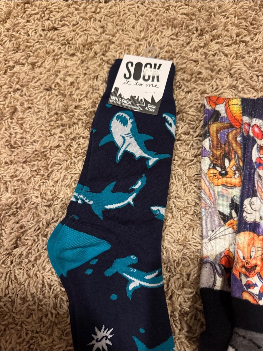 Novelty Shark Pattern Navy Blue Crew Socks - Unbranded